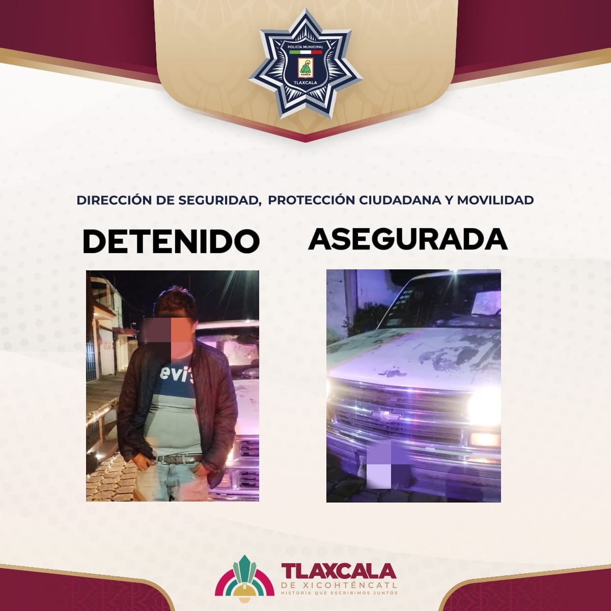Policía Capitalina asegura a hombre con antecedentes penales y vehículo relacionado con hechos delictivos